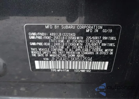 2019 Subaru Forester Premium from USA, damaged, VIN JF2SKAEC3KH512594